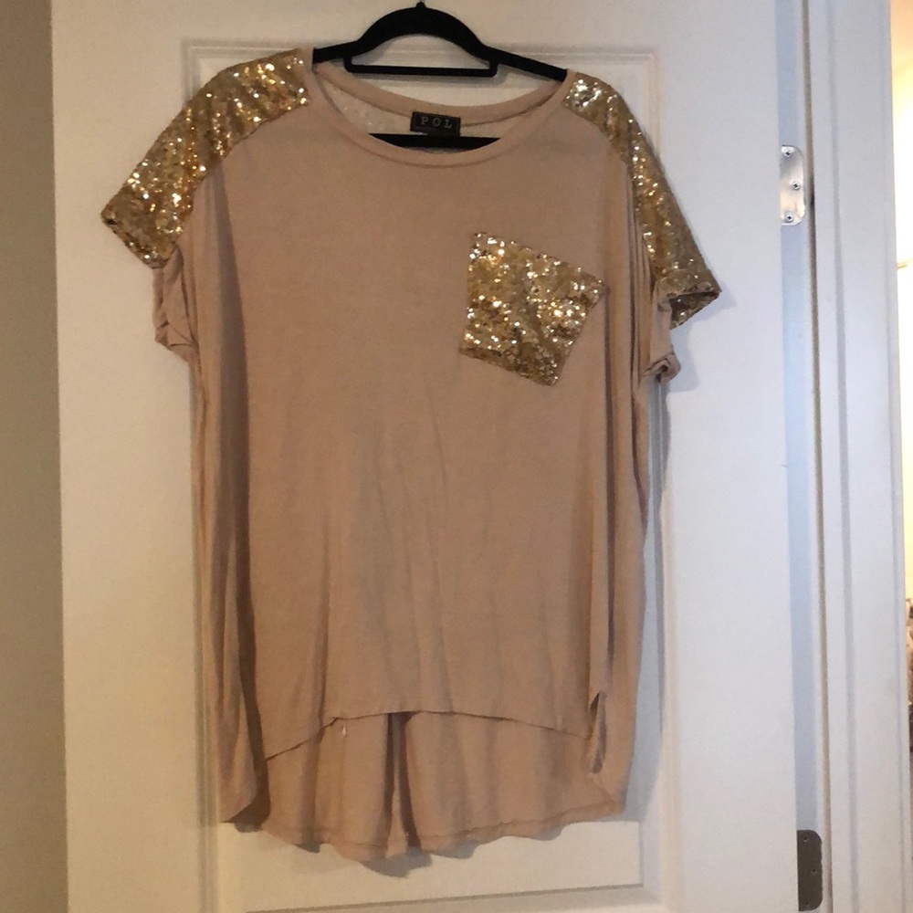Tan & Gold Sparkle Detail T-Shirt